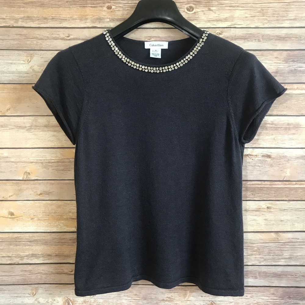 HP🎉 Calvin Klein Jewel Embellished Navy T-Shirt